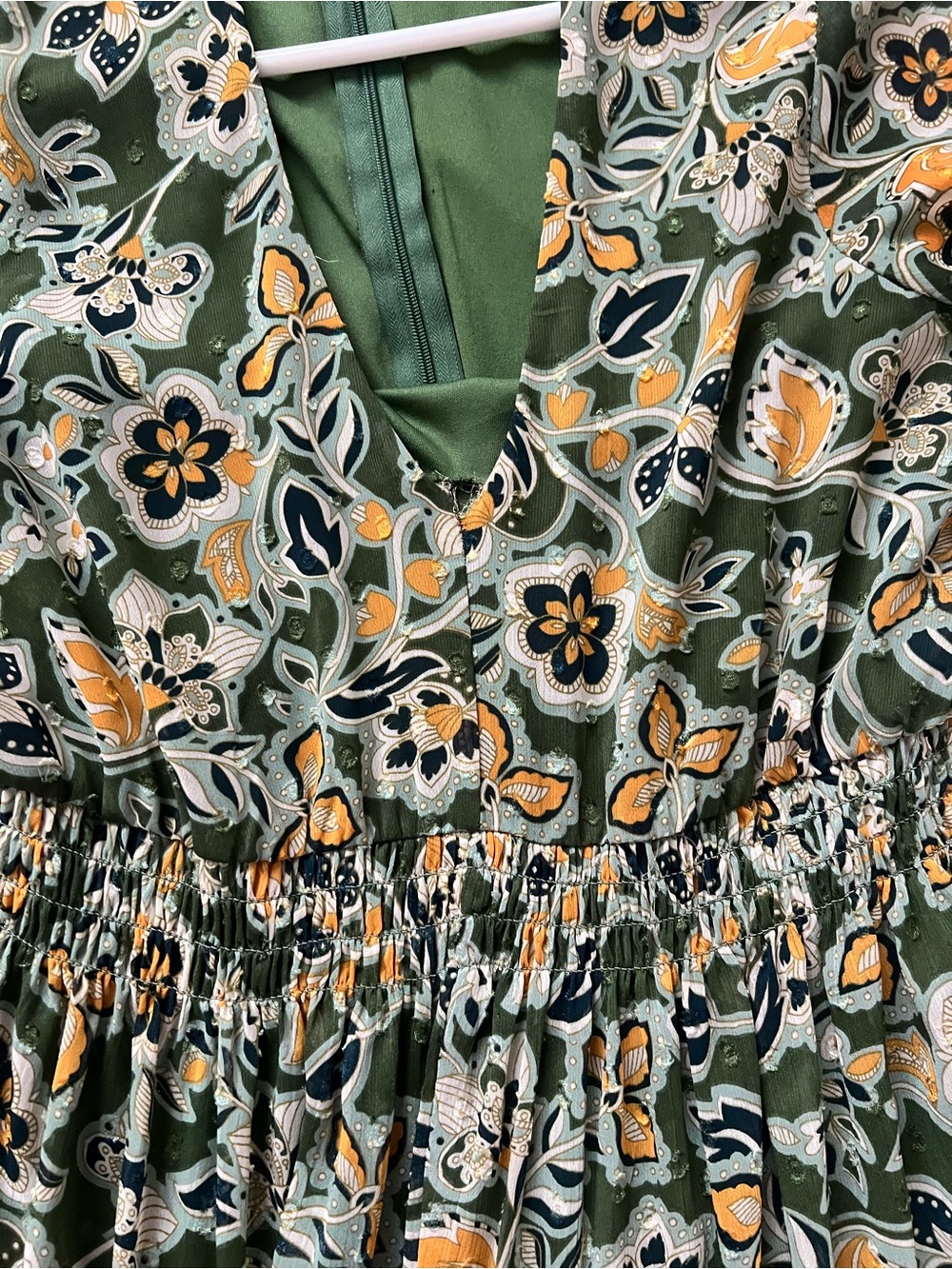 NY Collection Green Floral Jumpsuit with Yellow & Navy Accents